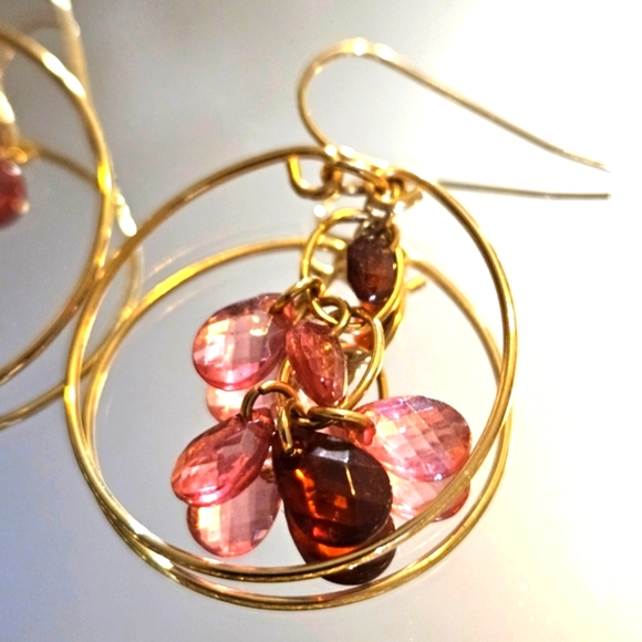 Source Unknown Jewelry - Gold Hoops With Crystals Dangling In The Center
